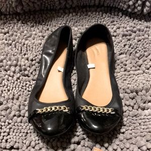 Black flats gold chain detail size 11